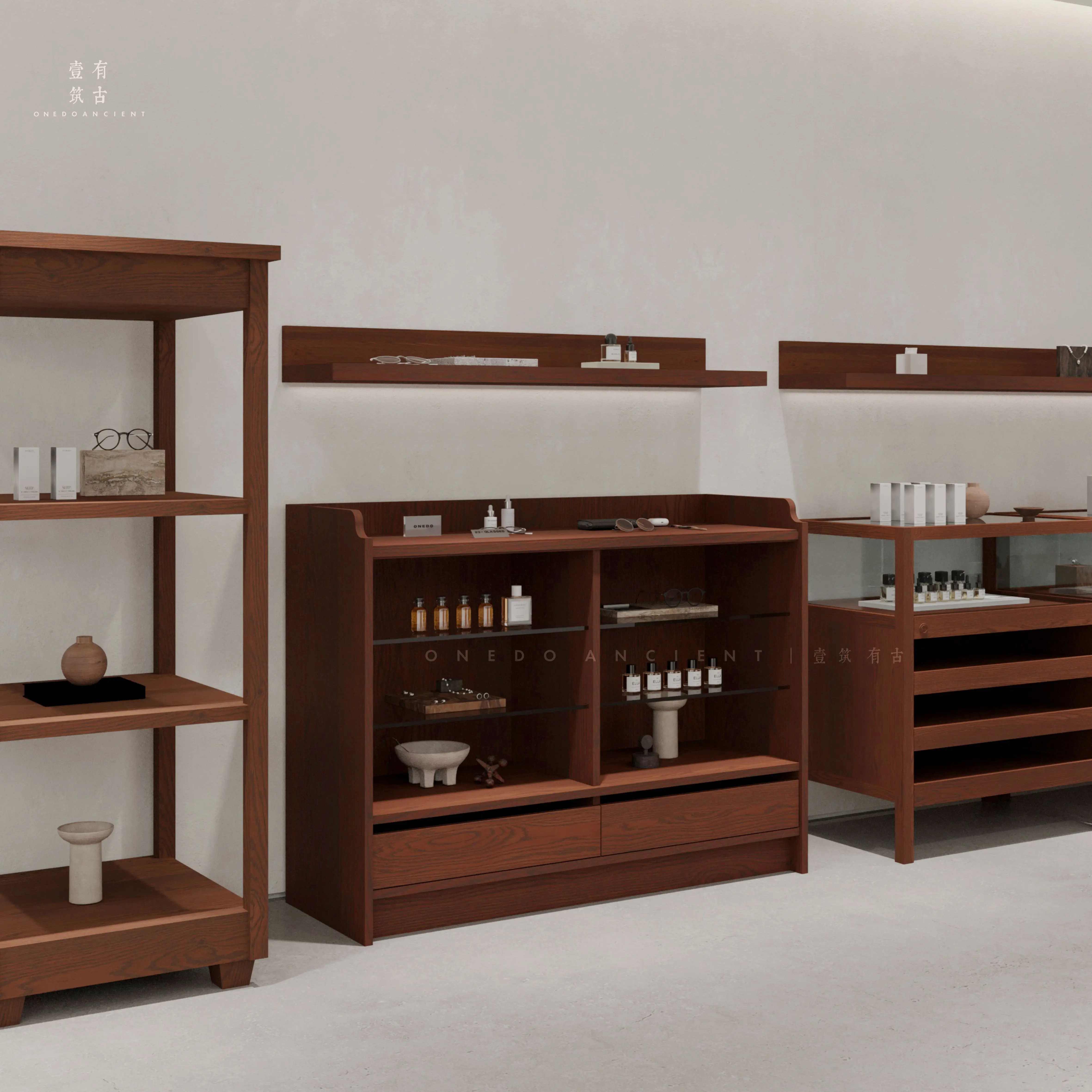 Medieval side cabinet multi-functional locker displayed against the wall multi-layer grid cabinet exhibition hall jewelry