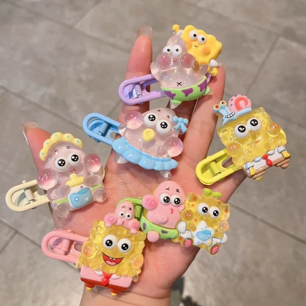 6-Pack Cute SpongeBob & Patrick Cartoon Hair Clips Set - Kids Hair Accessories Gift for Girls