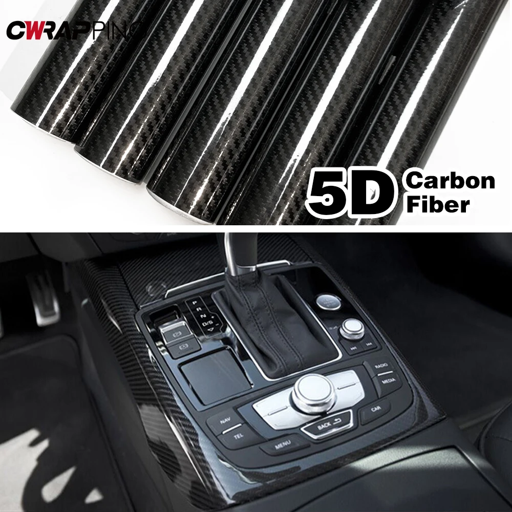 5D Glossy Carbon Fibre Vinyl Wrap Car Stickers Motorcycle Stickers Waterproof No Bubbles for Door Mirrors Pillars Car Interior
