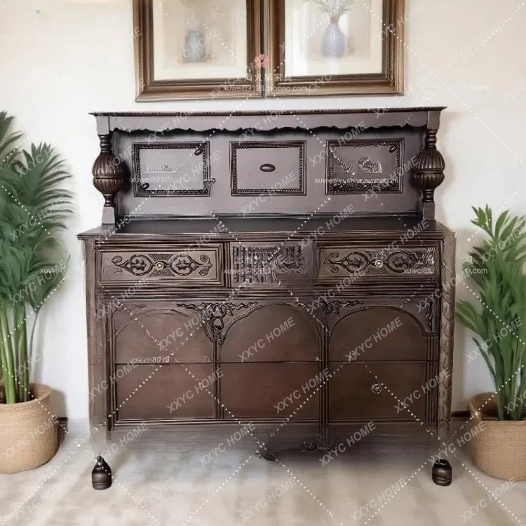 

Ретро-шкаф из массива дерева с резьбой в виде цветов, для прихожей, столовой, простой декоративный шкаф для хранения вещей.