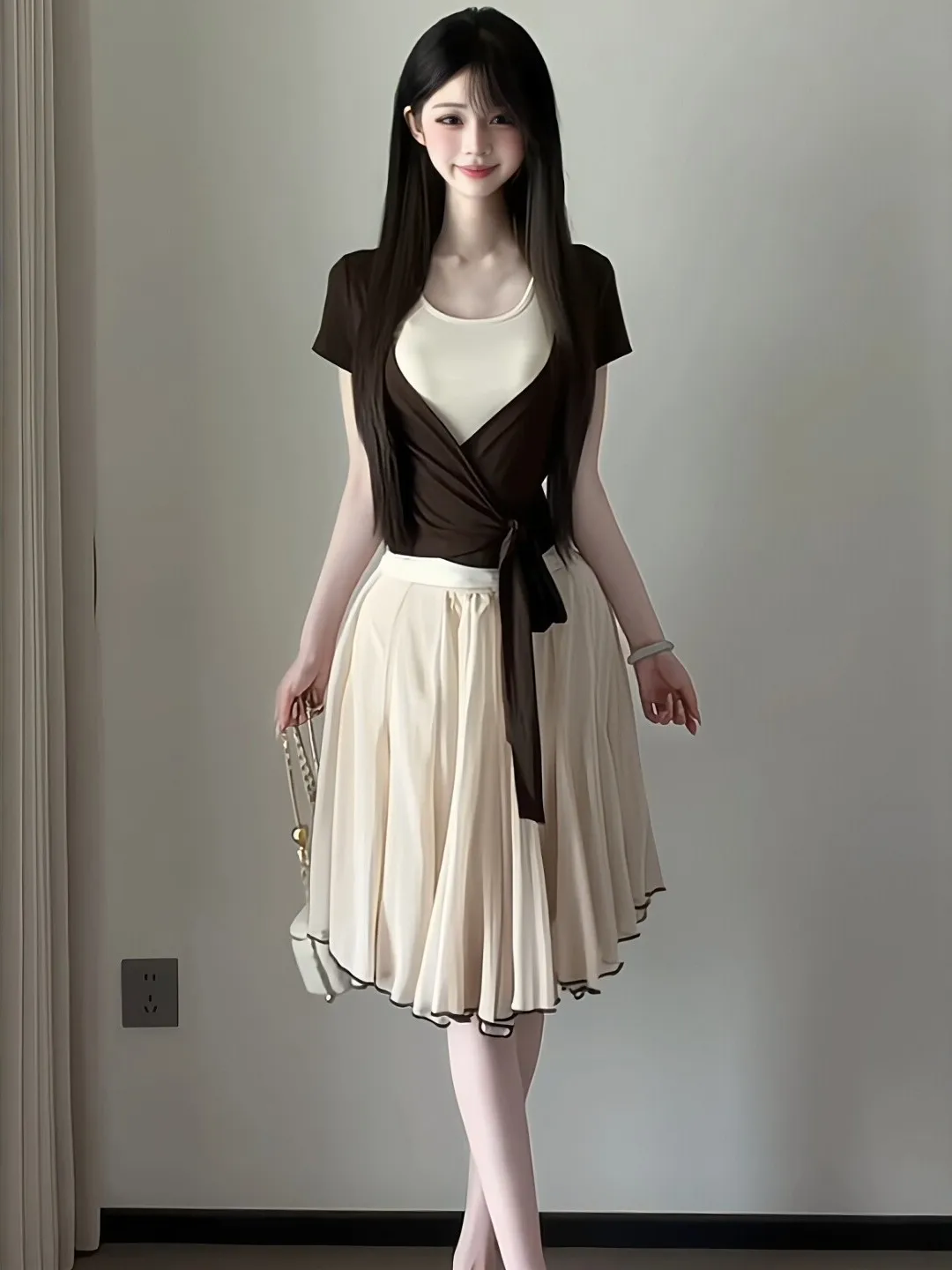 

Korean Gentle Style Belted Waist Top Bottom Set Women's Summer New Slimming Fashion Personality Set Women's Fashion Ensemble