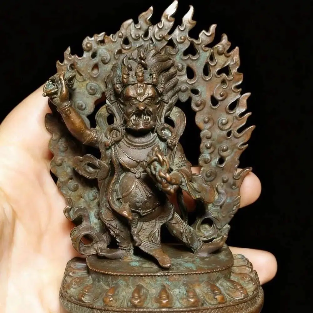 Tibetan Mahakala Nepalese Vajrahand Buddha Six-Armed Statue Desk Decoration