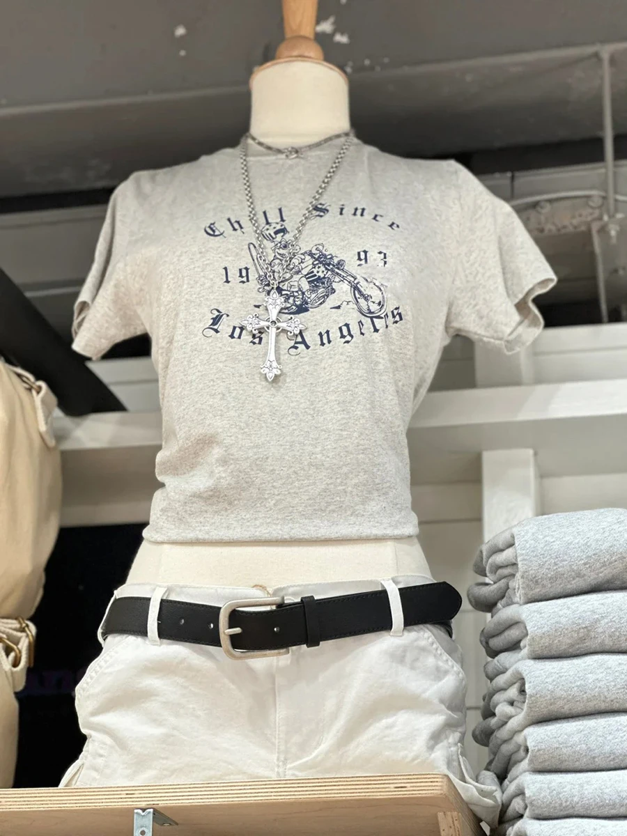 

Cartoon Graphic Letters Print T-shirt Women Summer Short Sleeve O-Neck Pullover Tops Cotton Casual Rock Streetwear T-shirt Y2k