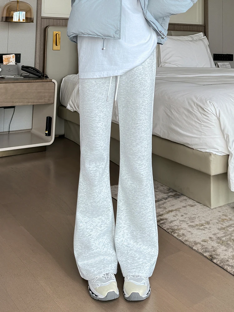 Calça esportiva fena de cintura alta, forro de lã, slim fit, calça capri casual, micro calça larga, primavera, outono e i...