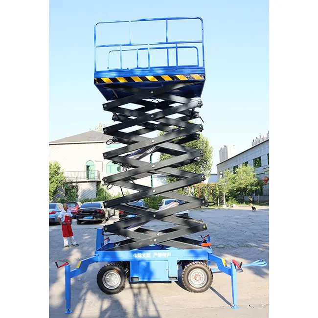Durable Towable Scissor Lift With Heavy Duty Wheels and Safety Features for Industrial Commercial Use