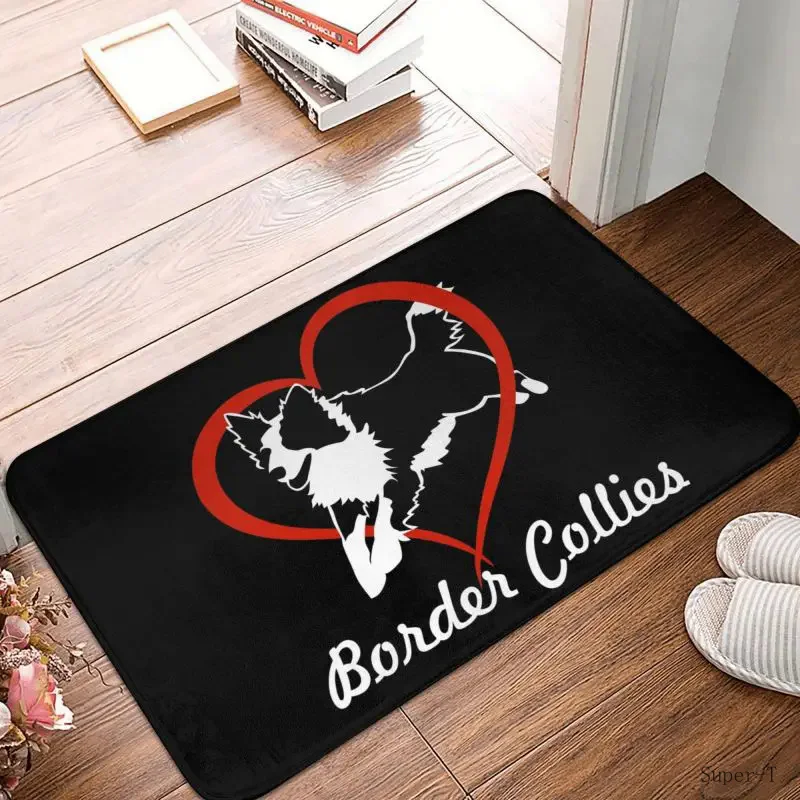 Custom Cute Love Border Collies Doormat Anti-Slip Entrance Kitchen Bathroom Door Floor Mats Dog Pet Toilet Rug Carpet Footpad