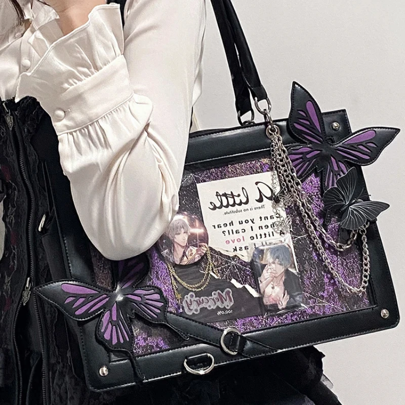 JIAERDI Lolita Gothic Handbag Women Labyrinth Butterfly Spider Web Letter Chain Ita Bag Diablo Punk Shoulder Bag Bolso Mujer