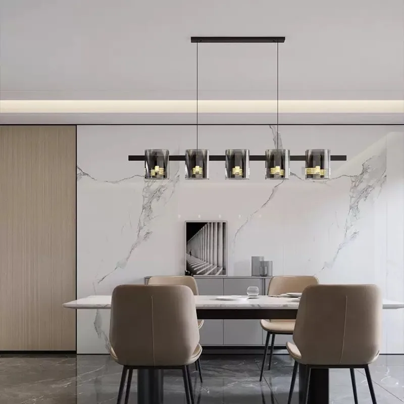 Modern Designer Pendant Lights Smoke Gray and Amber Glass Lampshade Hanging Lamps Villa Living Room Luxury Home Decor Fixtures