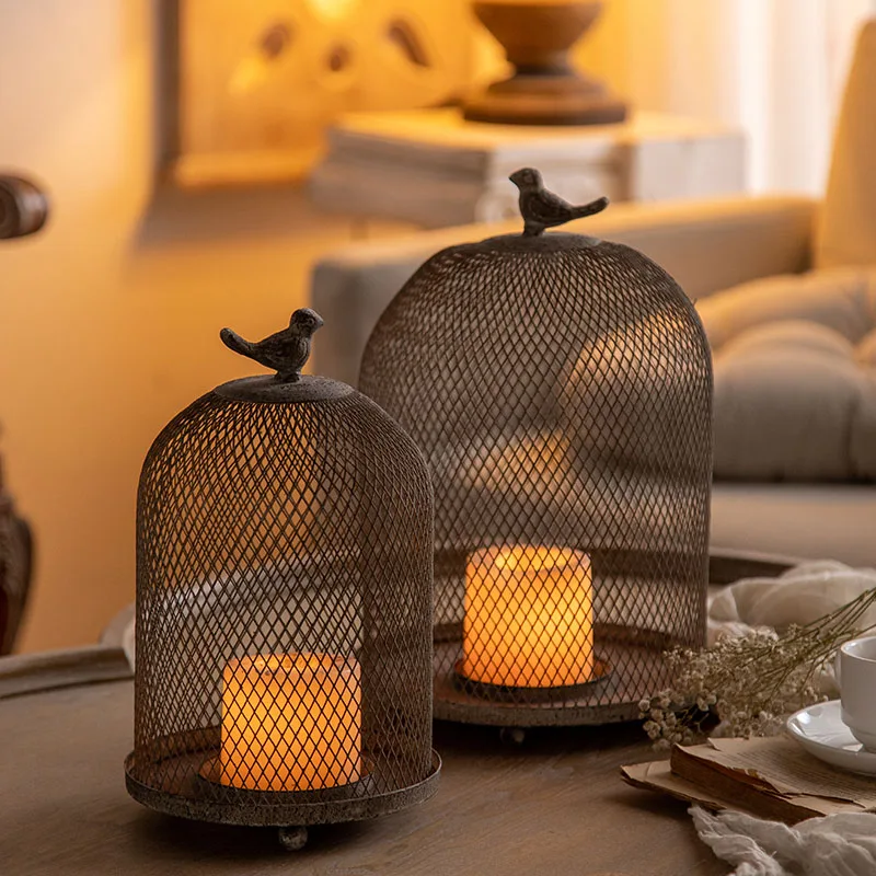 

American retro wrought iron hollow mesh birdcage candle holder home decoration ornament