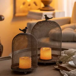 American retro wrought iron hollow mesh birdcage candle holder home decoration ornament