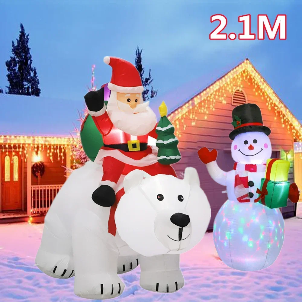 

1.8m Christmas Santa Claus Rides Polar Bear And 1.5m Snowman Inflate Model with LED Lamp Xmas Outdoors Yard Party Garden Decor