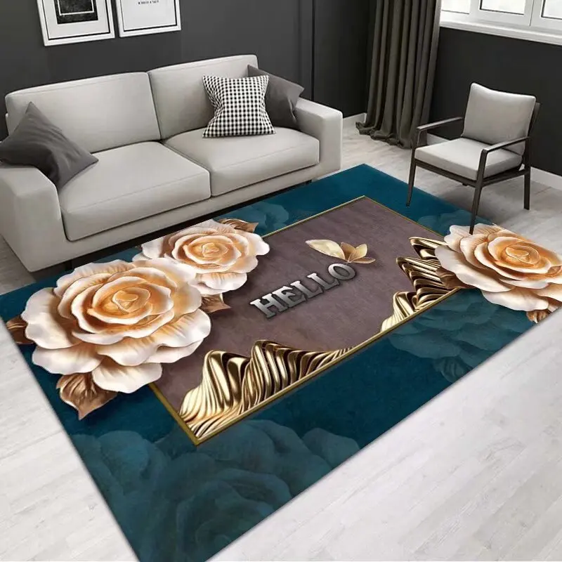 Flower 3D Carpet for Living Room Customizable Large Size Rug Decoration Bedroom Non-slip Bedside Floor Mat Washable Porch Mat