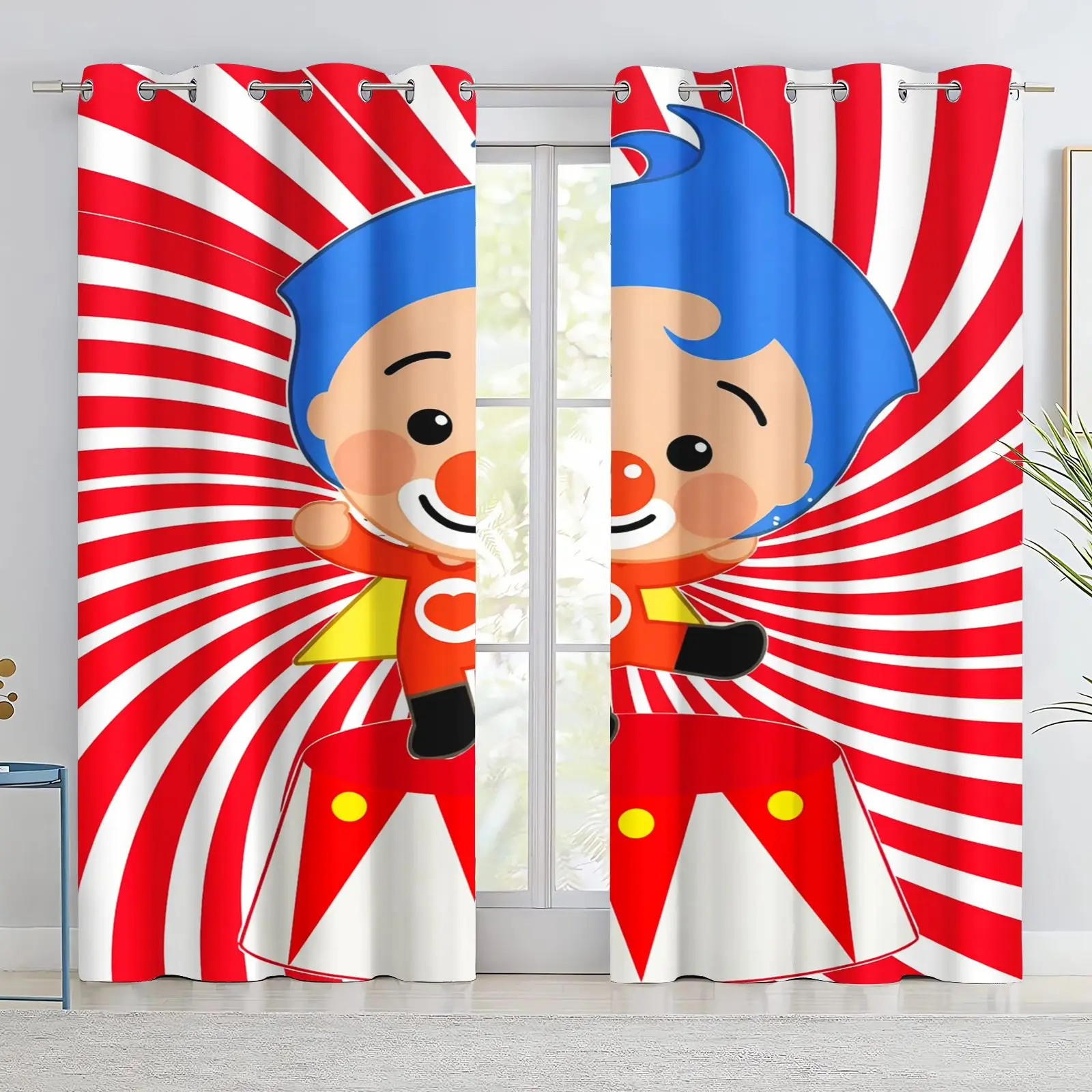 Hot Sale Plim‑Plim Clown & Friends Birthday Theme Curtain Blackout Shading Drape for Kids Bedroom Home Window Decoration