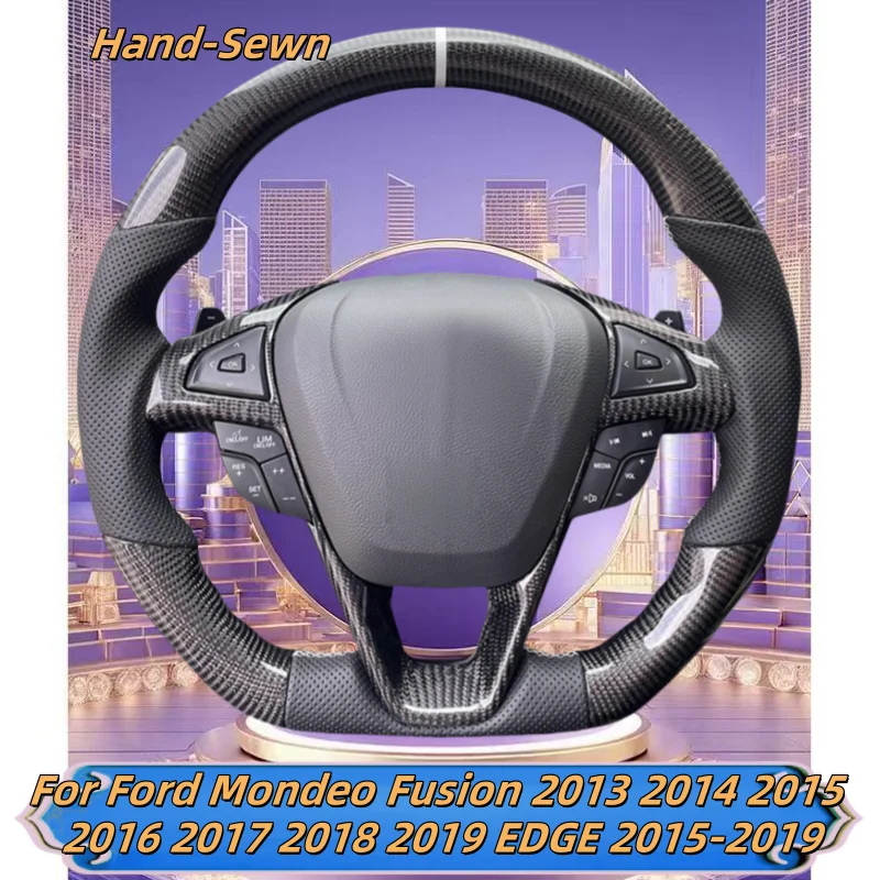 

Car Steering Wheel Cover Hand-Sewn Genuine Leather For Ford Mondeo Fusion 2013 2014 2015 2016 2017 2018 2019 EDGE 2015-2019