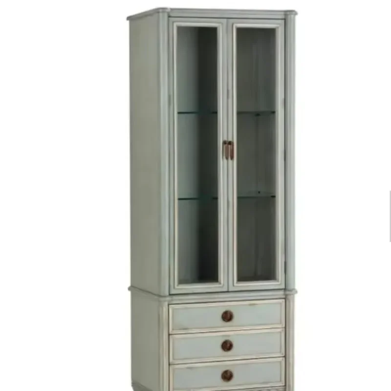 

French antique solid wood display cabinet 3 drawer bookcase