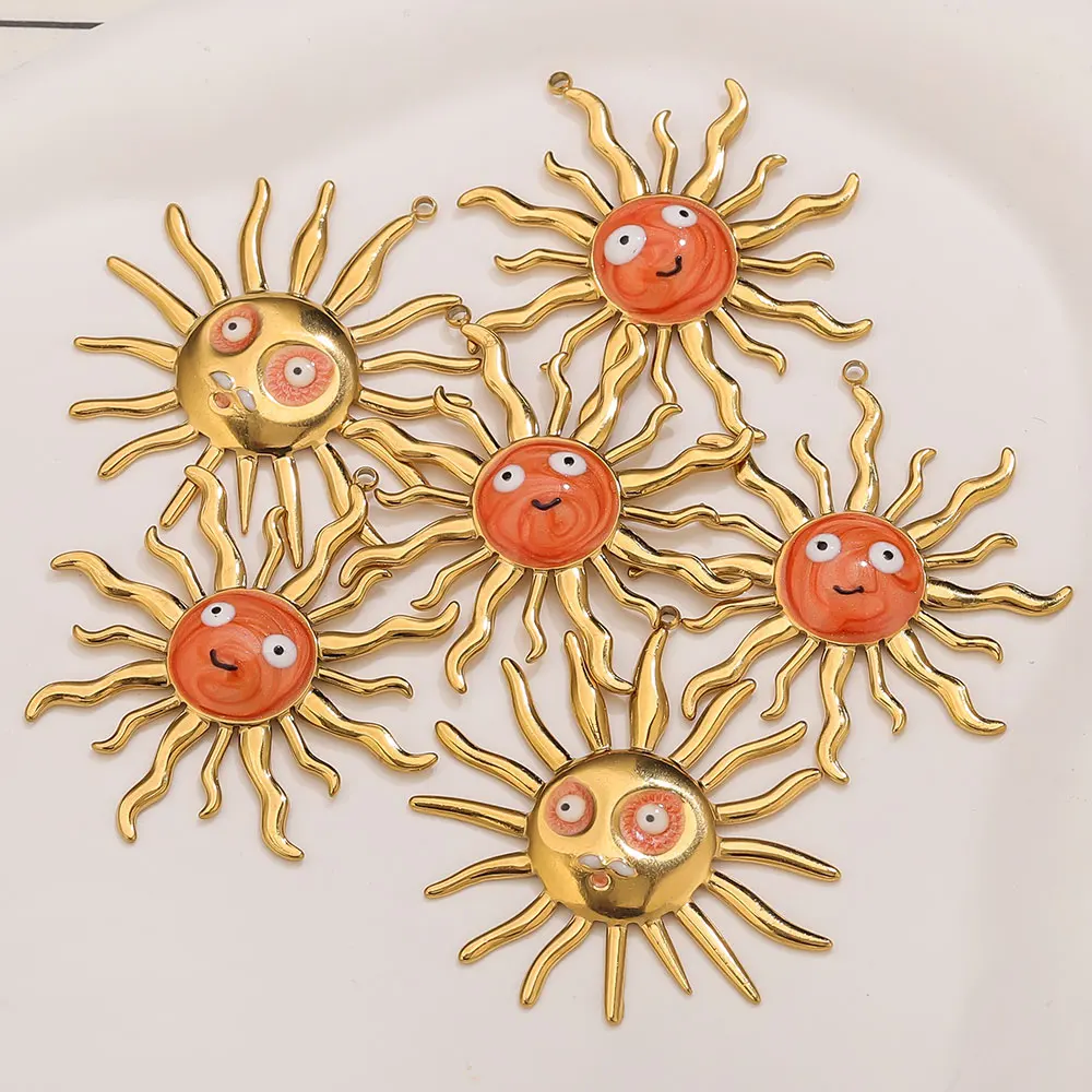 

2PCS Cartoon Sun Stainless Steel Charms Enamel Gold Plated Pendant Accessories Jewelry Connectors for DIY Woman Earring Necklace