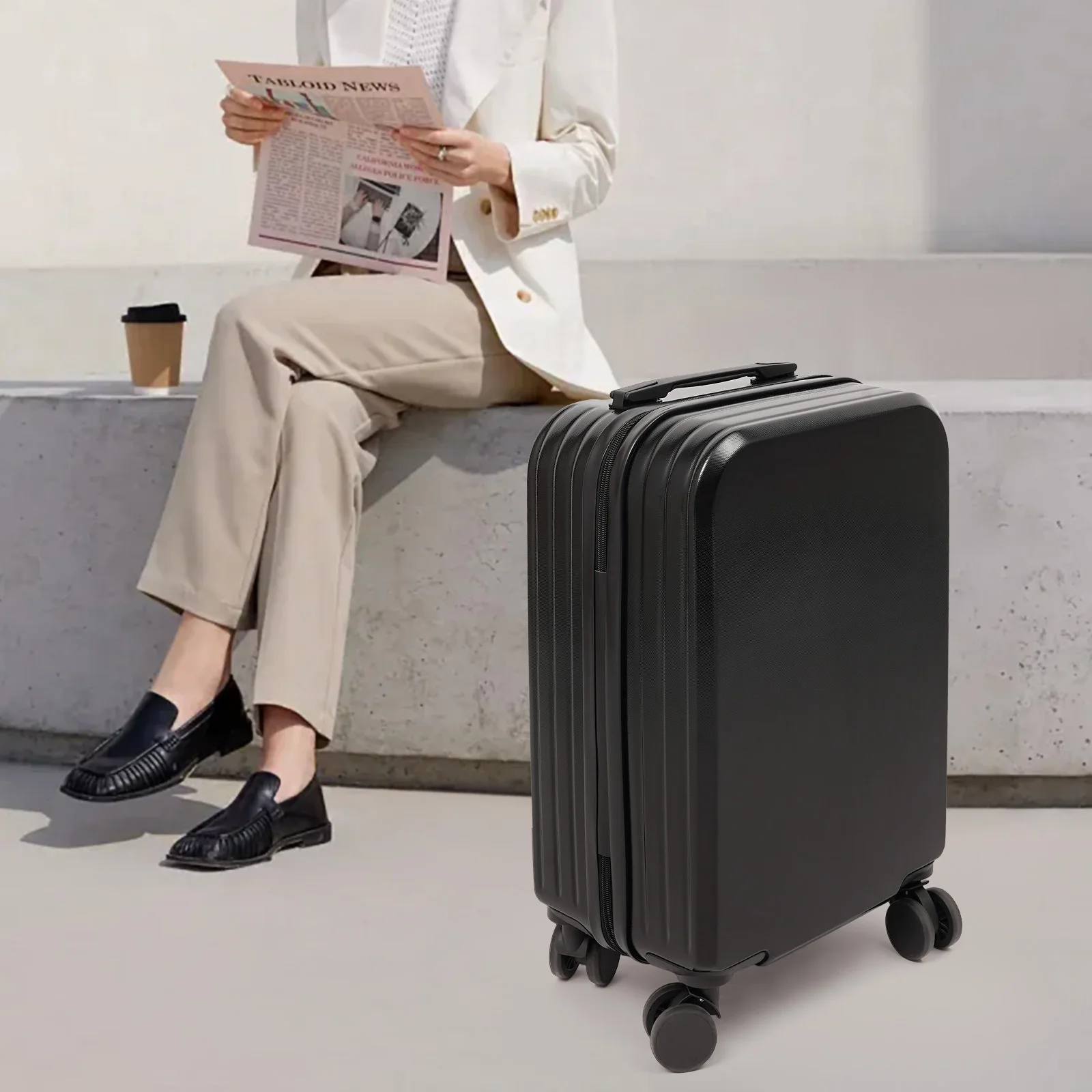 

20" Airline Approved Carry-On Luggage ABS PVC Polyester USB Port Foldable Cup Holder For Business Trips International Travel