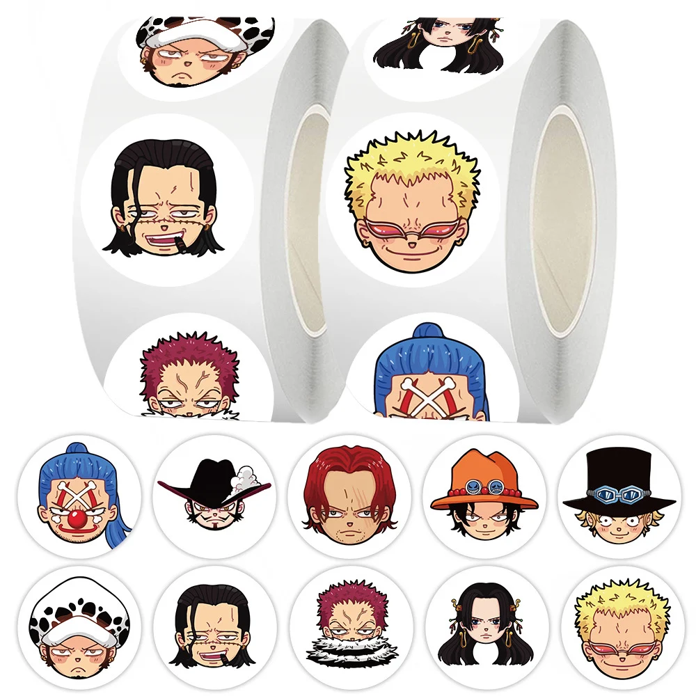 

500pcs/Roll Cartoon Cool ONE PIECE Stickers Classic Anime Figure Sealing Label Decals Suitcase Phone Guitar Reward Sticker Gift