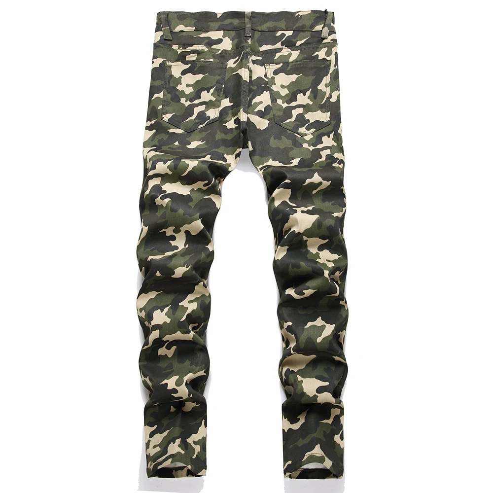 بنطال جينز رجالي بنمط مموه بطباعة مموهة من قماش الدنيم بنطلون مستقيم نحيف #2
