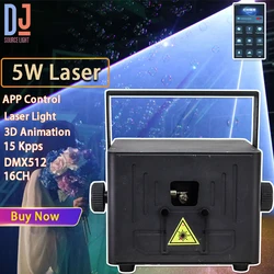 2024 New 5W RGB Animaiton Laser Light With APP Control Beam Pattern Stage Lights DMX512 16CH DJ Disco Wedding Bar Stage Effect