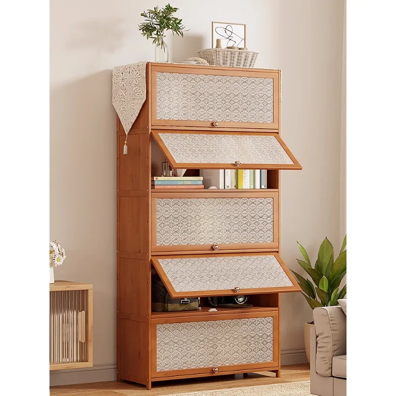 

Bookcase with door, solid wood floor standing household staircase, storage cabinet, children's room, modern and minimalist