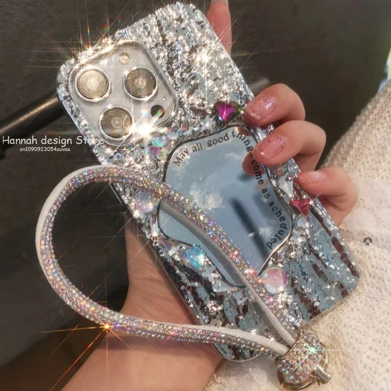 Shiny Rhinestone Cell Phone Charm Lanyard Removable Strap Keychain Mobile Phone Case Decoration Lanyards Chain with Gasket Clip