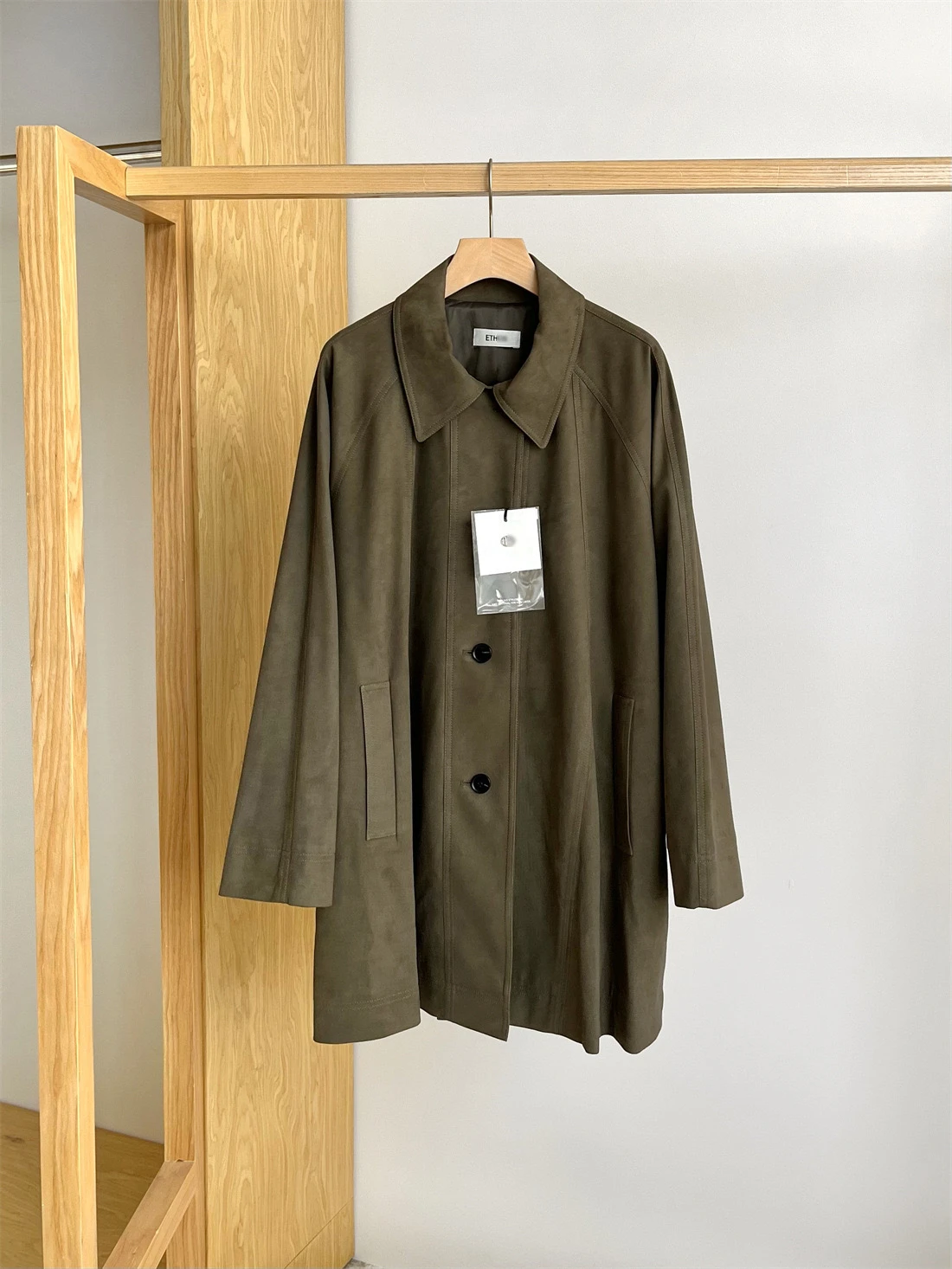 「LUXURY BRAND」Homemade Autumn and Winter Ethos Same Sle Lapel Suede Casual Loose Mid-Length Trench coat