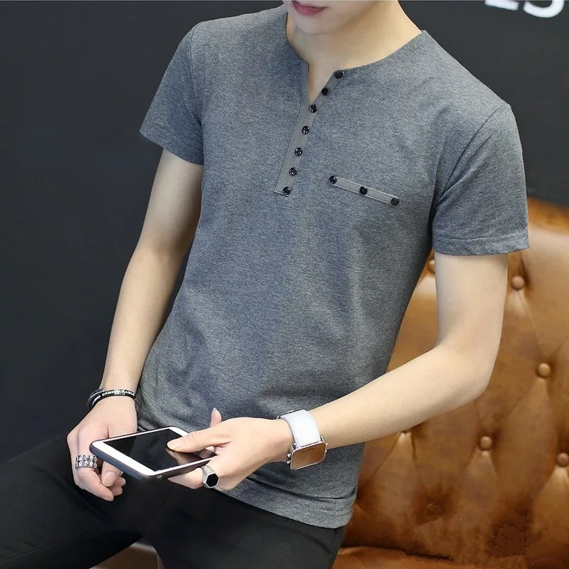 

Summer New Men's Short-sleeved T-shirt V-neck Outdoor Slim Men's Clothing