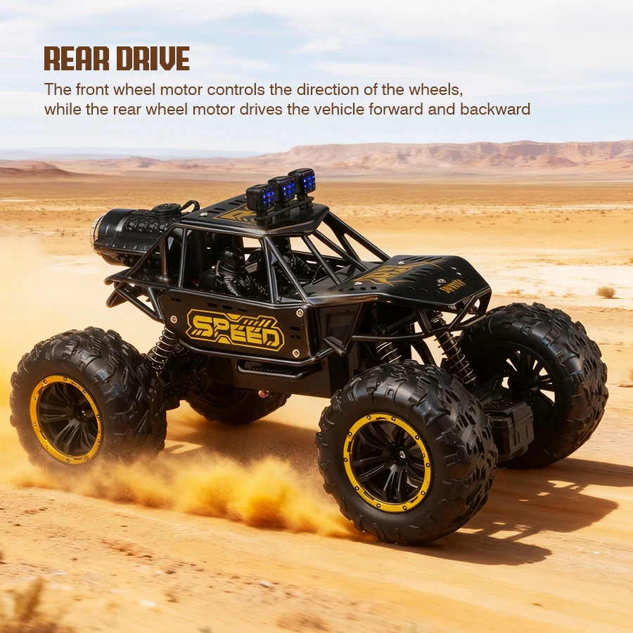2.4g Remote Control Off-Road Alloy Car with Shock Absorbers, Climbing Fast Car with Music, Lights, and Spray, Children's Electric Rc Toy, Boys' Holiday Gift