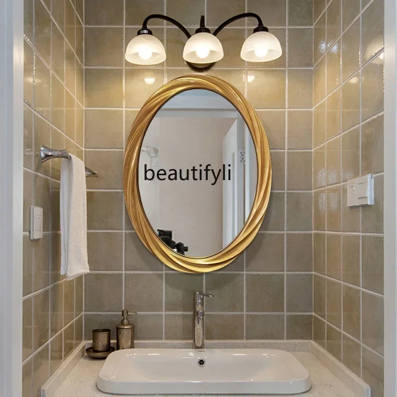 SS NewFrench retro bathroom wall-mounted washstand LED makeup mirror European oval defogging bathroom mirror