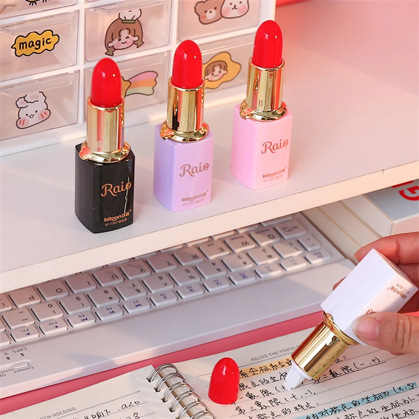 Correction Tape Lipstick Kawaii Fita Corretiva Material Escolar Correctores Escolares Girl Cinta Correctora Cute Mini Rectify