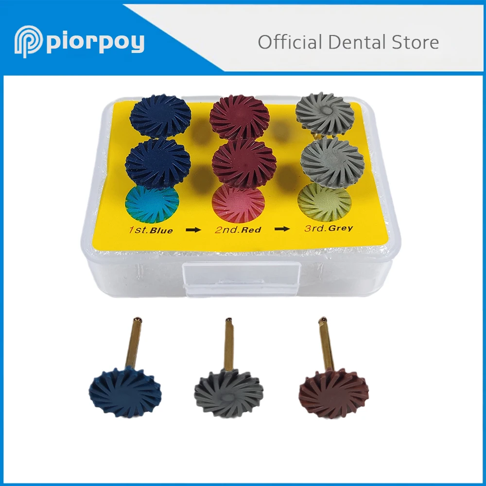 Piorpoy disco de poda de borracha composta dentária, sistema de diamante, kit de disco ra, rodas de polimento, materiais dentais, brocas espirais 6 tamanhos