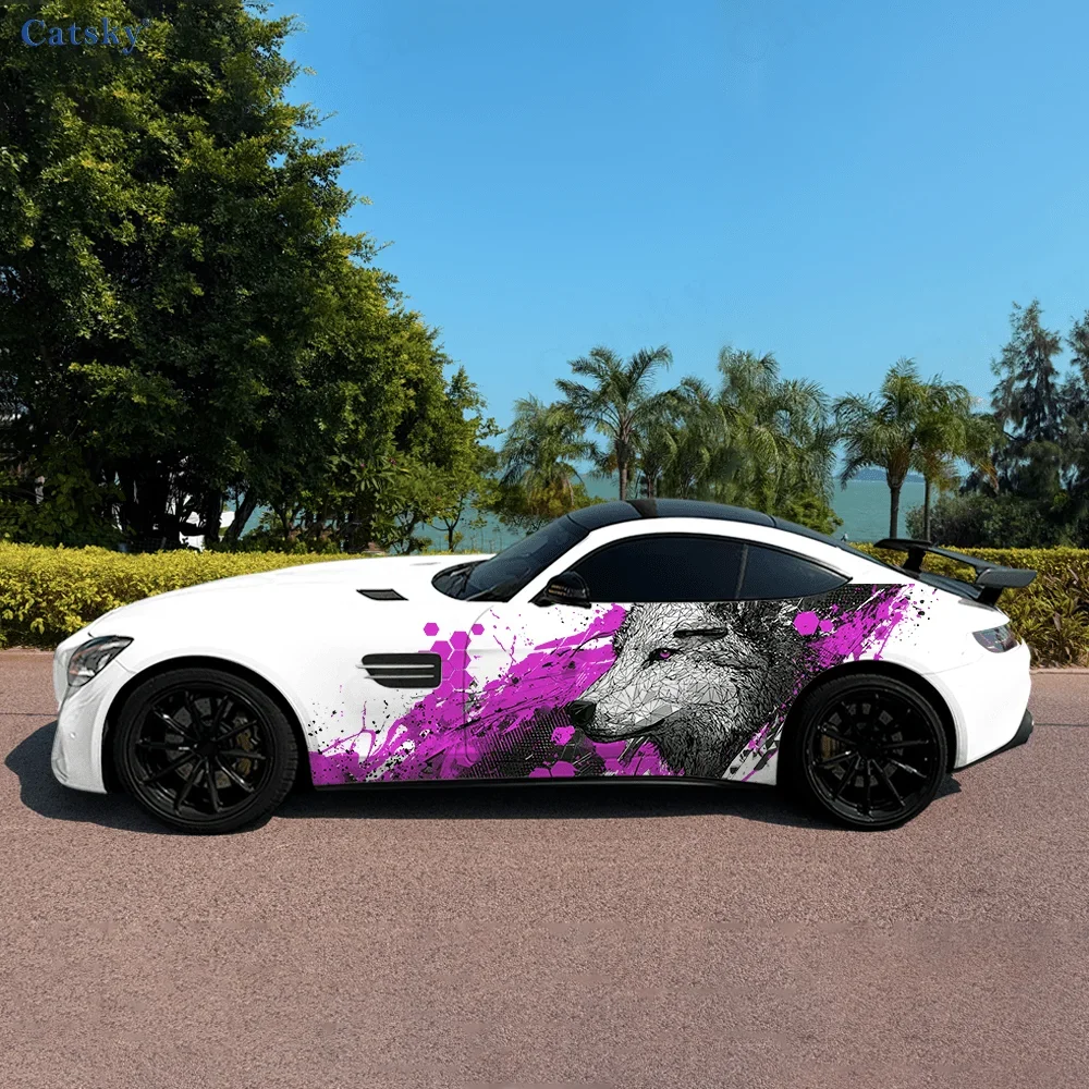 Colorful Wolf Head Splash Car Side Sticker Decor,PVC Waterproof Scratch Resistant Decal,Car Protection,Auto Accessories Gift