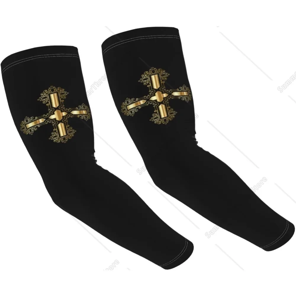Christian Cross Gold Sun-Defying Elegance Comfortable Cooling Arm Sleeves