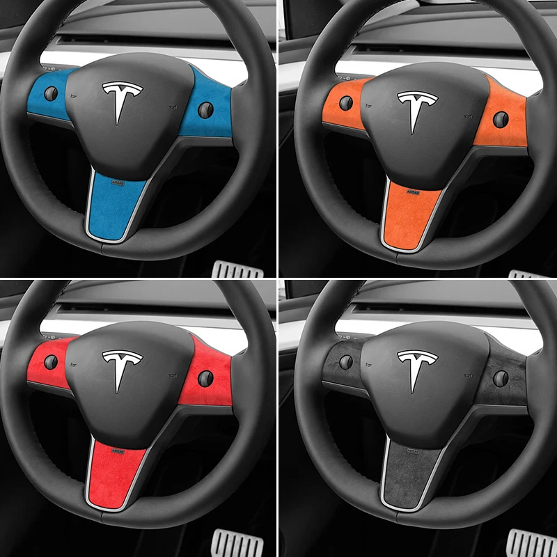 For Tesla Model Y Model 3 19-22Made of Alcantara Steering Wheel Patches Cover Trim Sticker Decoration Car Interior Accessories