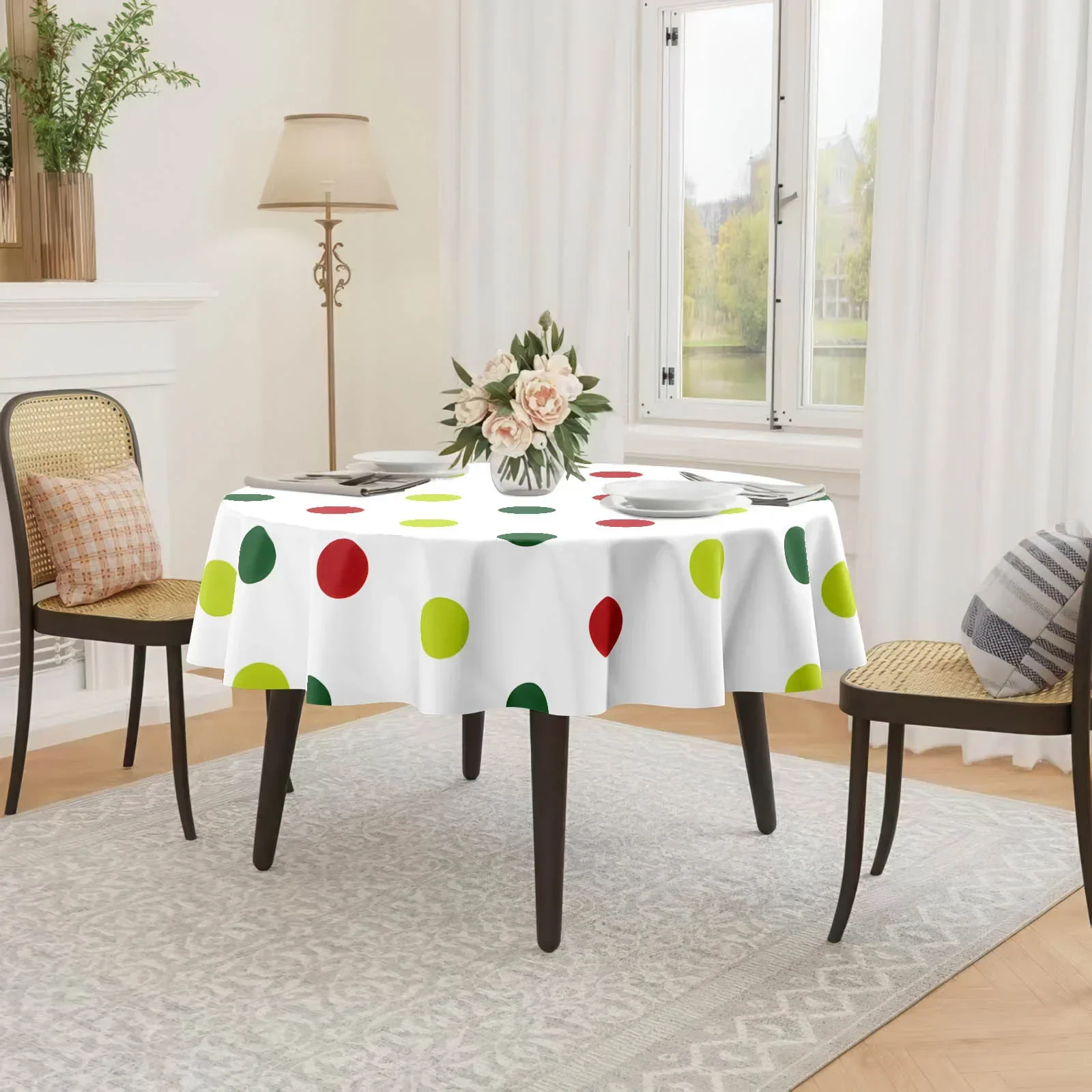 1 PC Red-Green-Yellow Dot Pattern Tablecloth {2D Fingerprint Printing} Printed Tableclothzyc