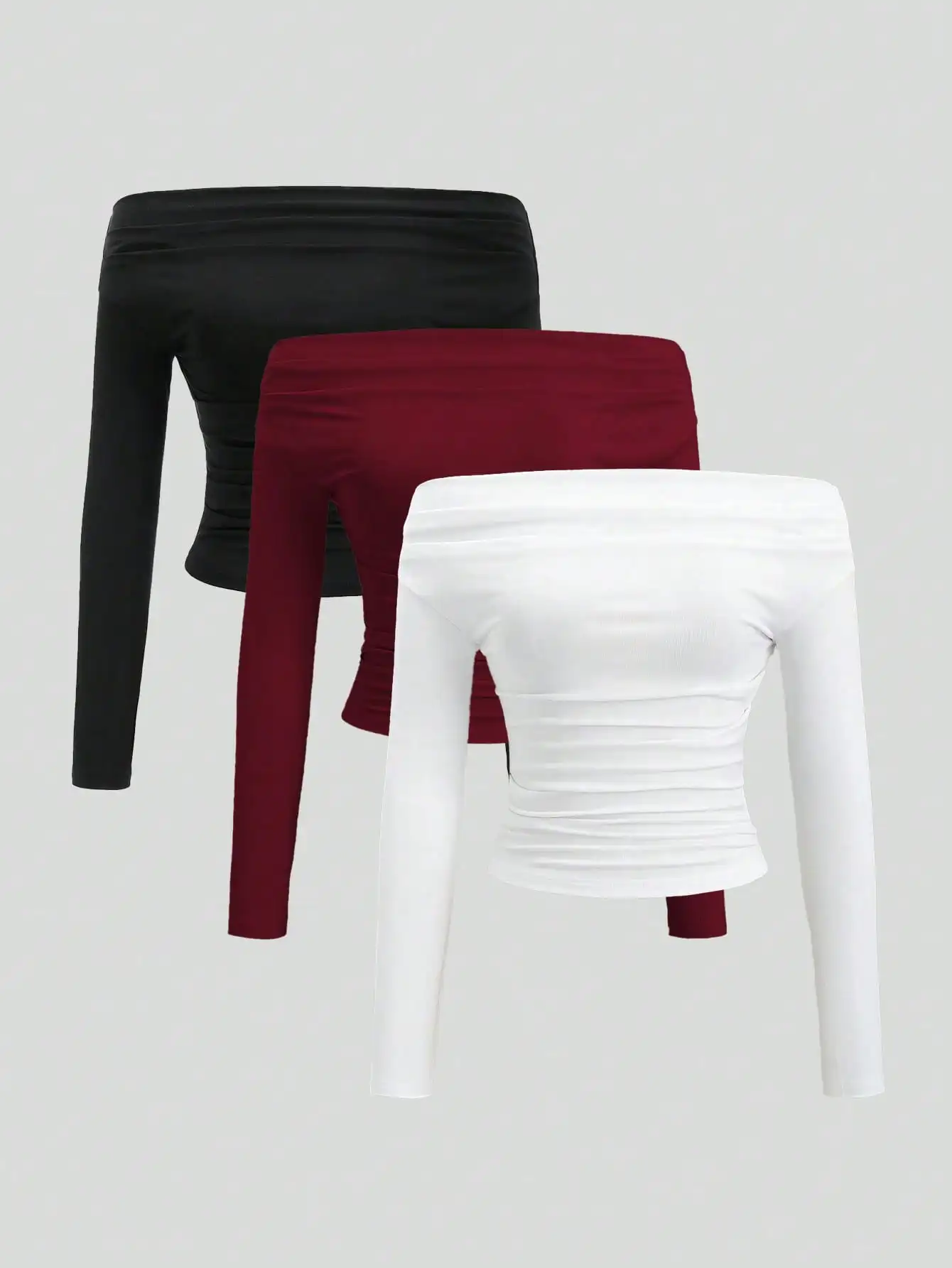 

Women's fashionable, European-style, elegant one-shoulder long-sleeved T-shirt, three-piece off-shoulder top set