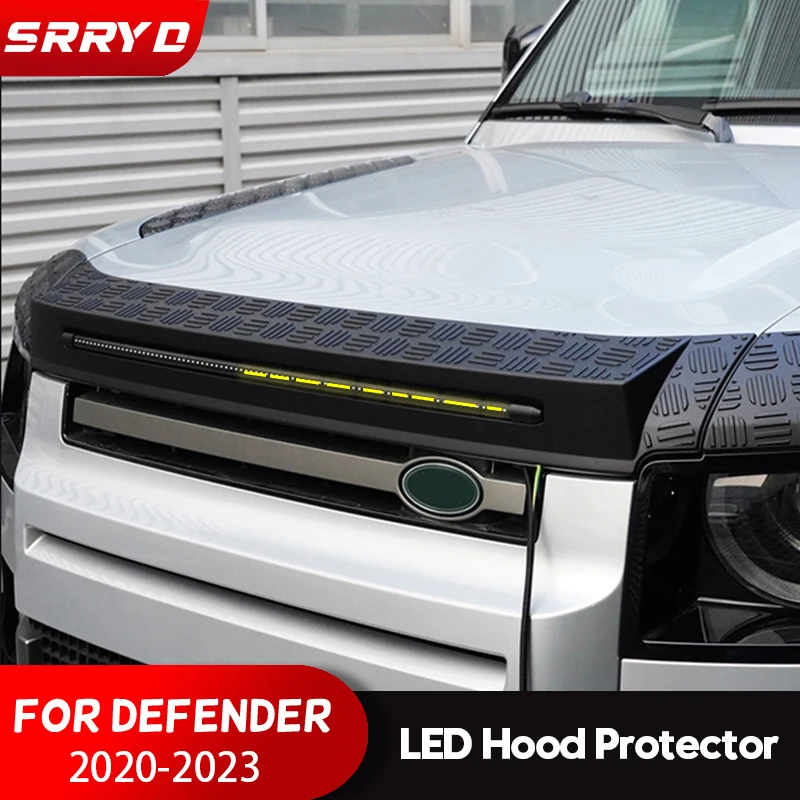 

ABS LED Car Front Bug Mesh Hood Cover For Land Rover Defender 90 110 2020 2021 2022 Front Windshield Protector