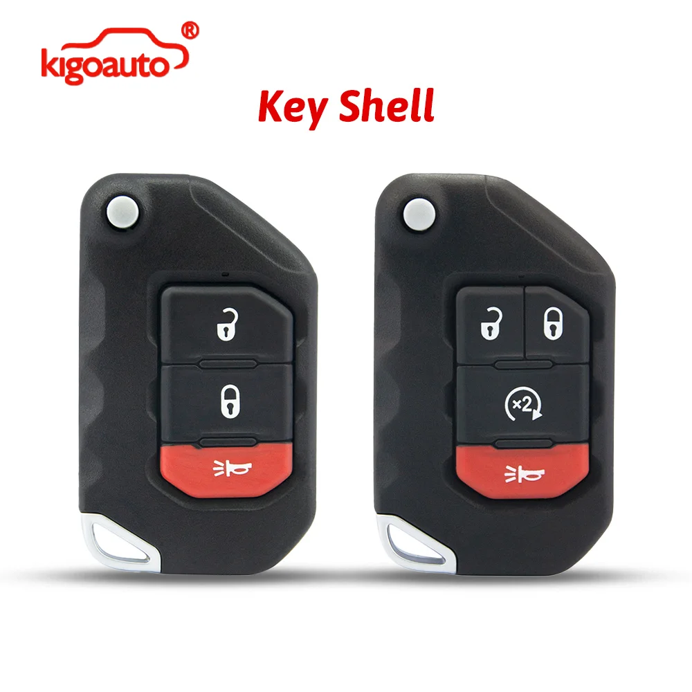 

kigoauto Remote Key Case Shell 3 Button with Panic OHT1130261 for Jeep Wrangler 2018-2019 Flip Key Fob Replacement Case Housing