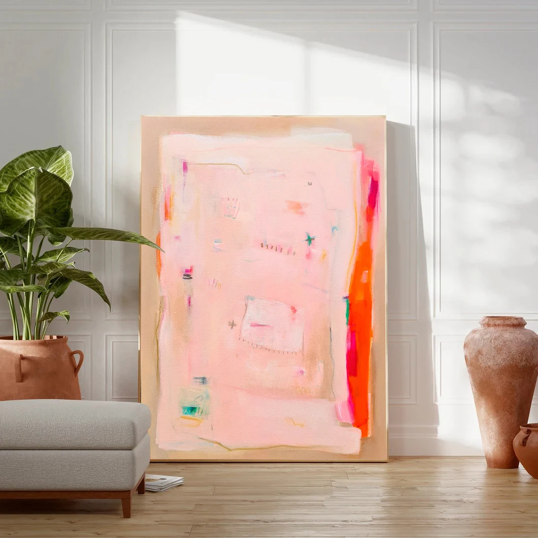 

Abstract art poster light pink coral orange beige oversized wall art print minimalist living room canvas decor new home gift