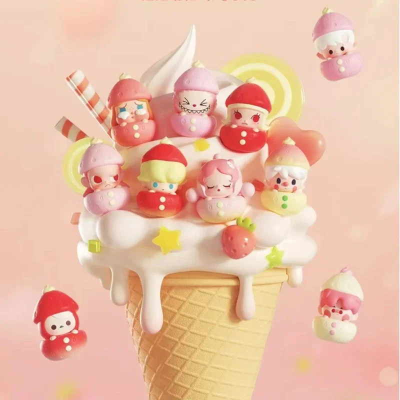 POP MART POP BEAN Strawberry Series Labubu Skullpanda Crybaby PINO JELLY HACIPUPU Pucky DIMOO Molly Action Figure Toys Dolls