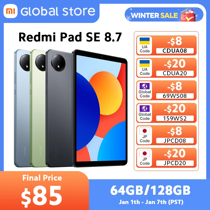 Global Version Xiaomi Redmi Pad SE 8.7 LCD 6650mAh Battery 8MP Camera 90Hz MediaTek Helio G85 octa-core CPU 18W fast charging