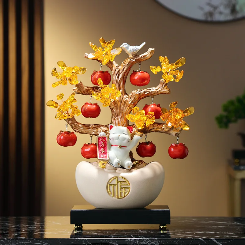 New Chinese ingots fortune tree ornaments living room Bafang Laicai decorations hotel front desk beckoning cat