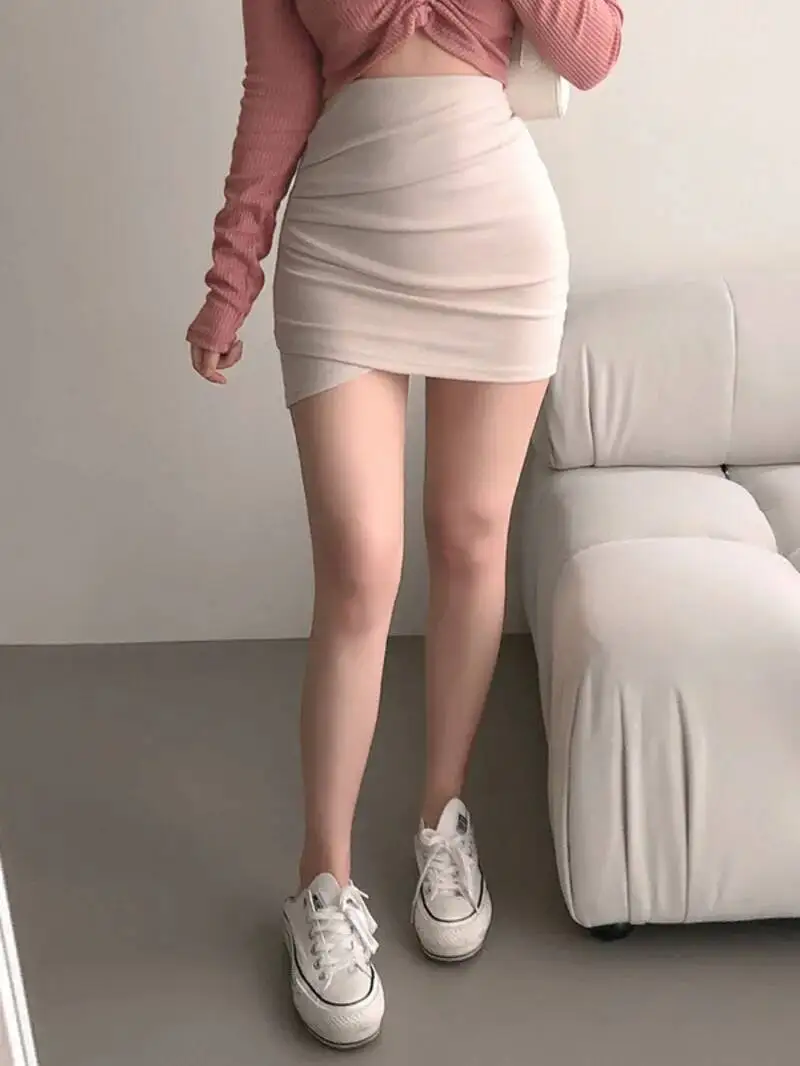 WOMENGAGA Korea 2023 Spring Summer New Slim Pleated High Waist Wrapped Hip Skirt Women Tight Body Short Skirt 8CSM