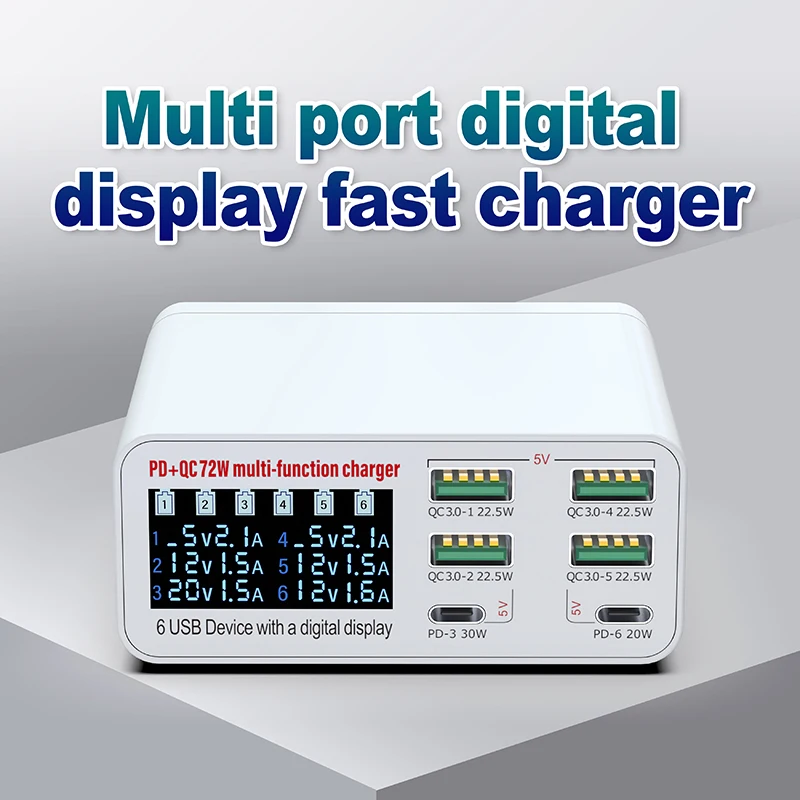 

72W Charger USB C Fast Desktop 6-port USB Type C PD Charger Fast Charge QC3.0 USB Type C Fast Charger for iPhone15 14 Samsung