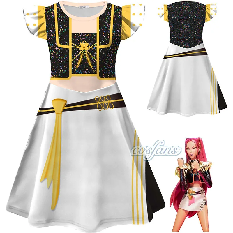 Kpop zoey cosplay vestidos meninas halloween demônios caçadores rumi traje vestido de poliéster moda crianças cantor mostrar vestido de festa