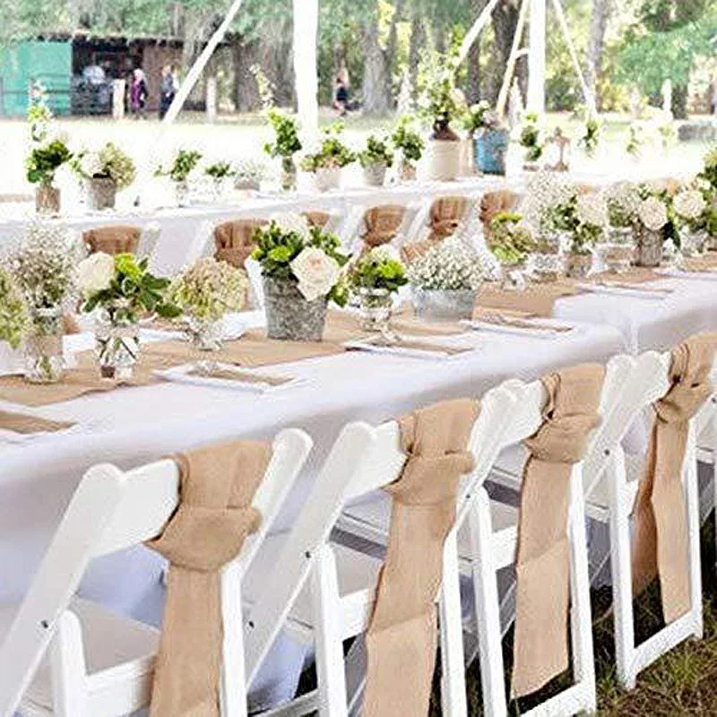 

1pc Jute Linen Vintage Natural Table Runner Burlap Rustic Khaki Party Country Wedding Decoration Home Party Chair Sashes