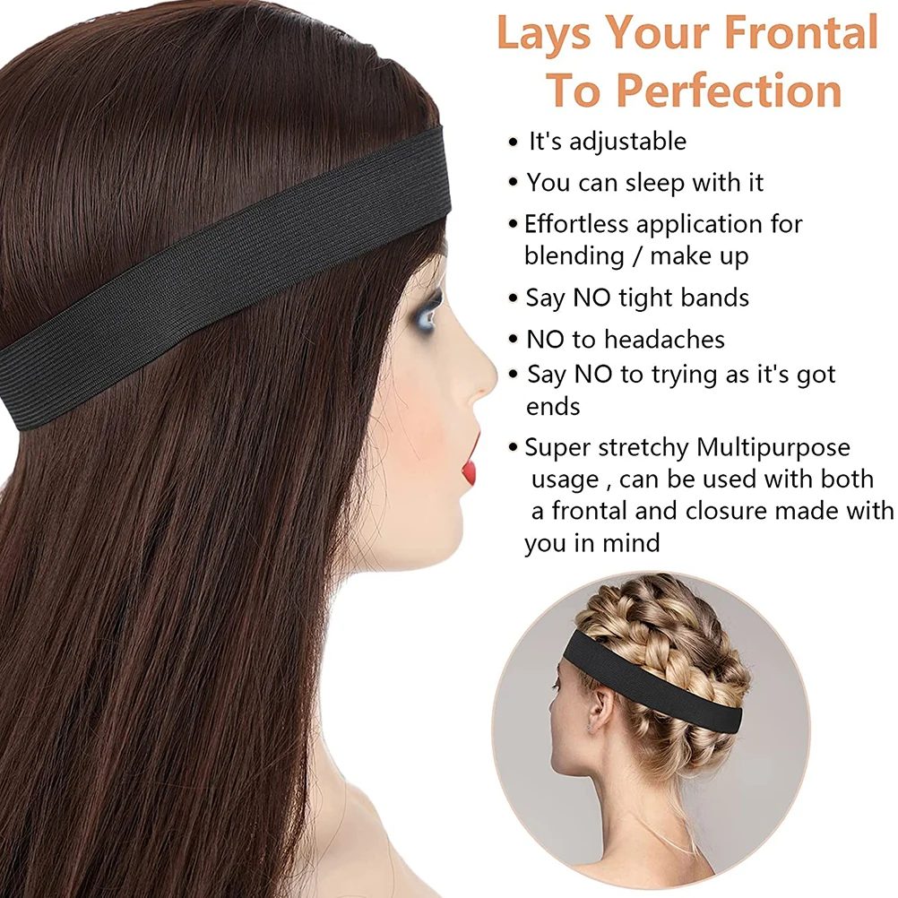 

3pcs Practical Band Black Adjustable Elastic For Cover Breathable Non-Skid Durable Women Wigs Strap Lightweight Head Rim