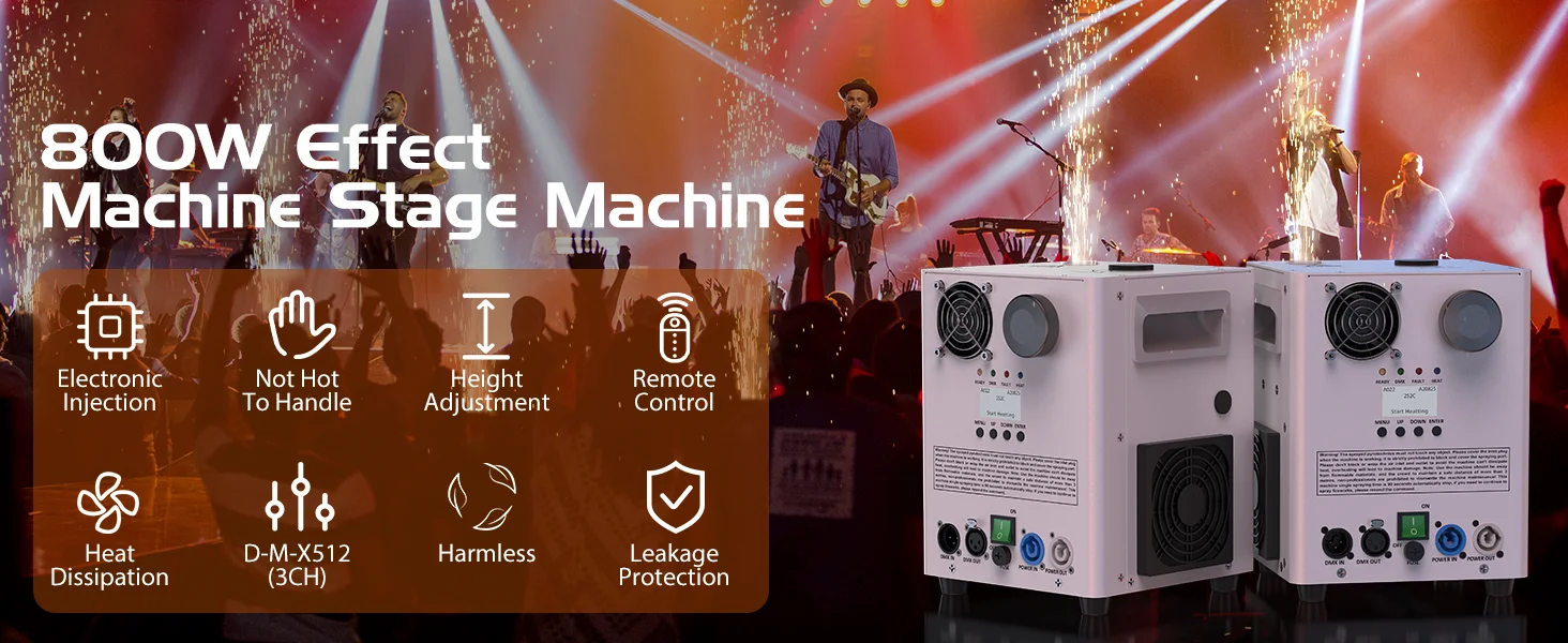 U'King 800W Kaltfunkeneffektmaschine DMX-Steuerung Bühnenausrüstung Top-Sprüh-Elektronik-Blumenmaschine für Shows und Weihnachten – Detail 1