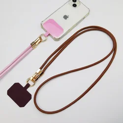 Mobile Phone Lanyard Crossbody Leather Long Chain Wrist Pendant with Diagonal Leather Strap Back Shell Anti-drop Sling Charms